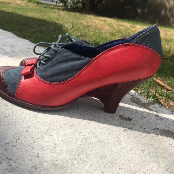 Poetic License London multi color Red  Blue and Brown (41) lace up heeled shoe - Picture 2 of 8